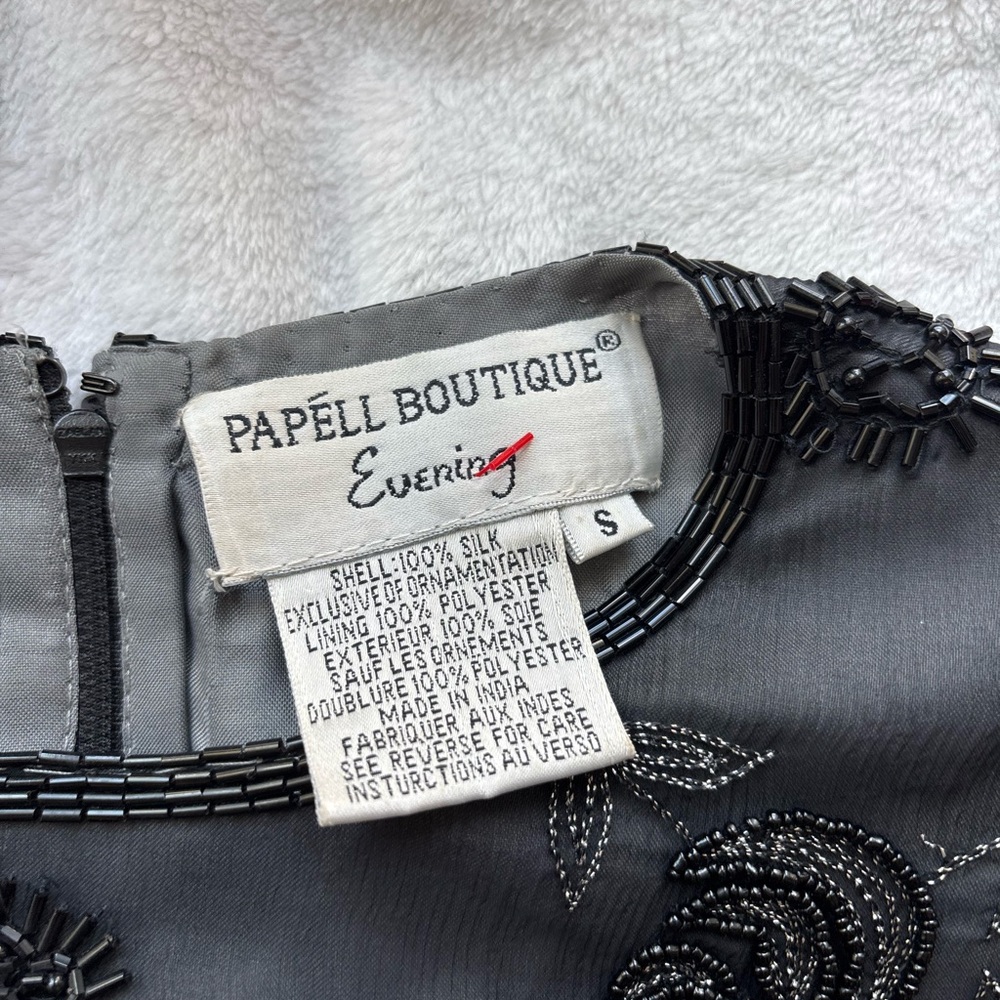 Papll Boutique Evening Black Embroidered Women's Short Sleeve Form Fitting Top View 6